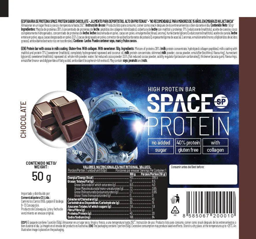 Barra Space Protein 40% Proteina Chocolate 50gr